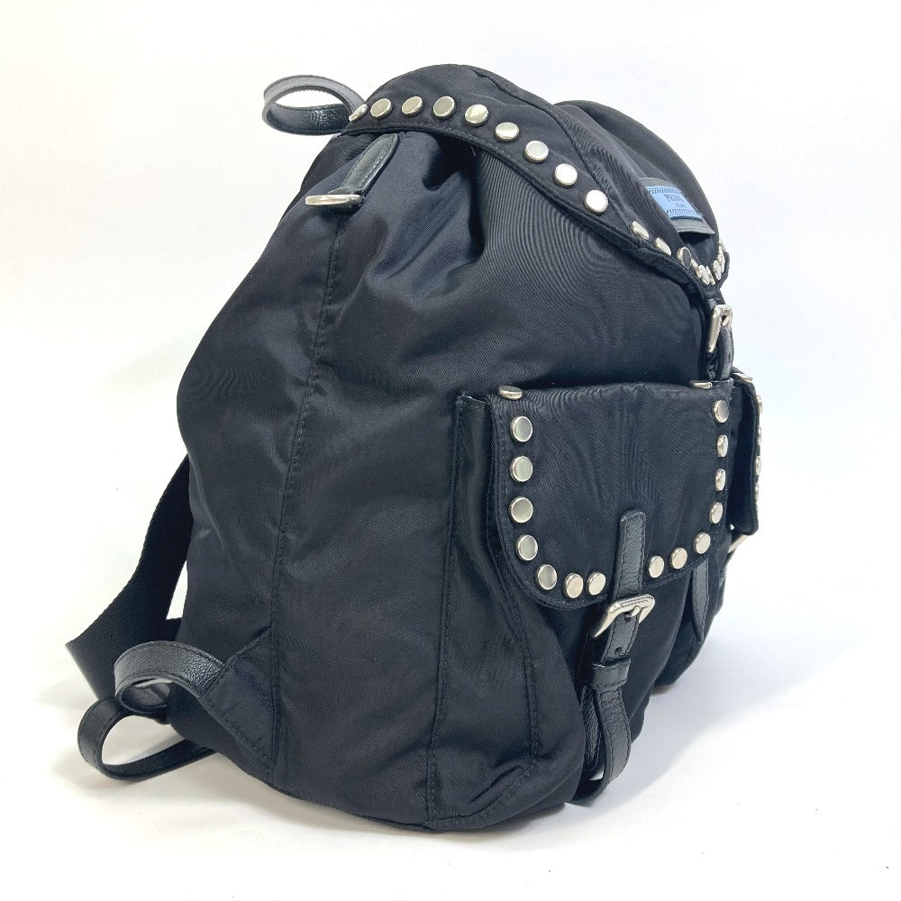 Prada Backpack 1 Bz811 Nylon Black Logo Studs Mens Secondhand Authentic