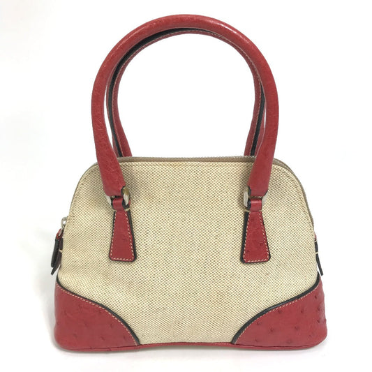 Prada Handbag Bn0115 Canvas Beige Typex Red Canapa+Struzz Mini Bag Women Used Authentic