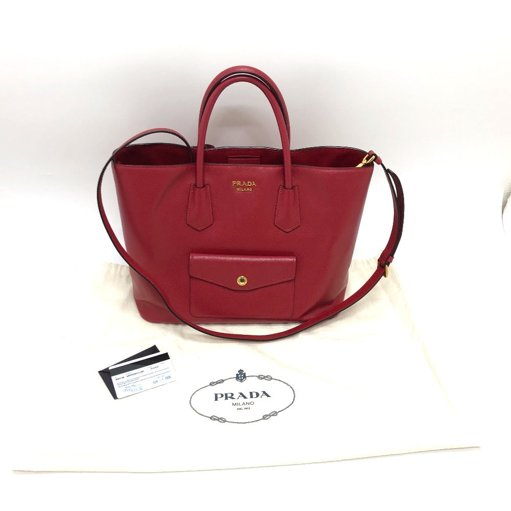 Prada Handbag Bn2729 Safiano Leather Red Front Pocket Women Secondhand Authentic