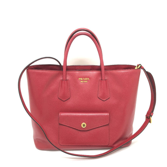 Prada Handbag Bn2729 Safiano Leather Red Front Pocket Women Secondhand Authentic