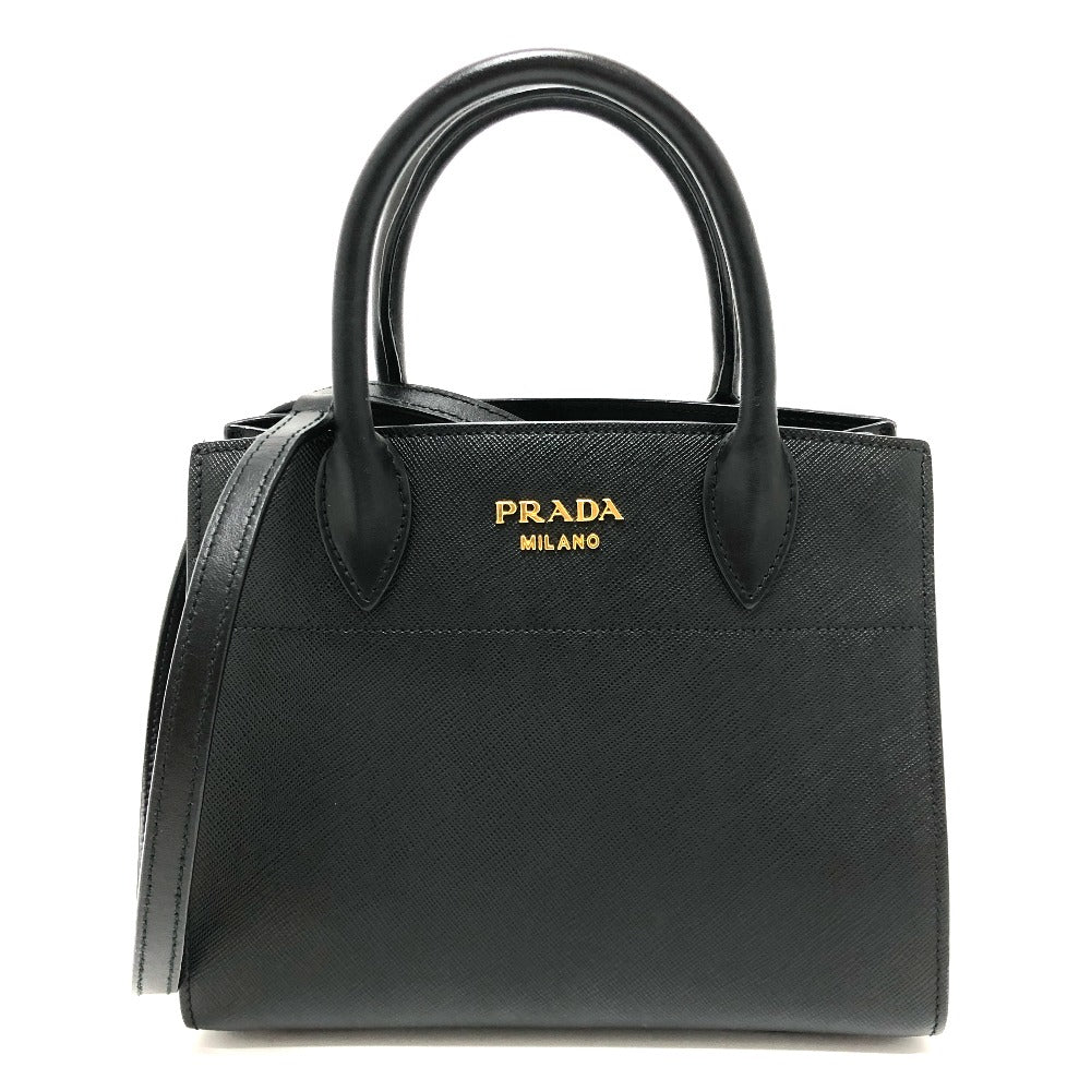 Prada Handbag 1 Ba071 Safiano Leather Black Logo Bicolor Women Used Authentic