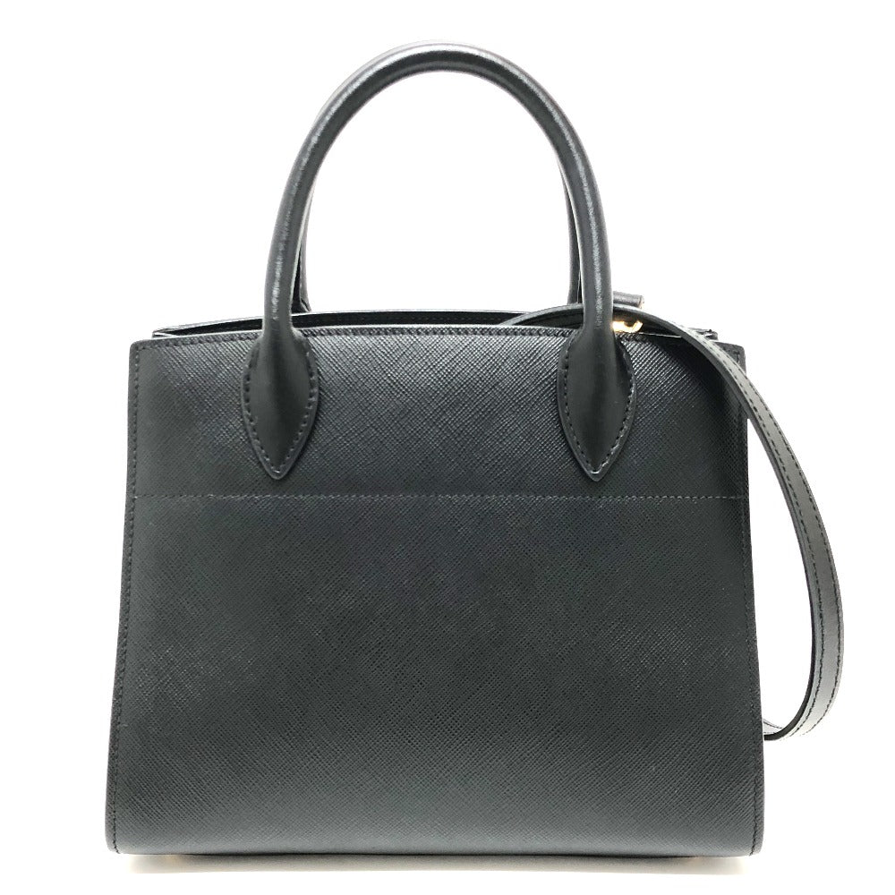 Prada Handbag 1 Ba071 Safiano Leather Black Logo Bicolor Women Used Authentic