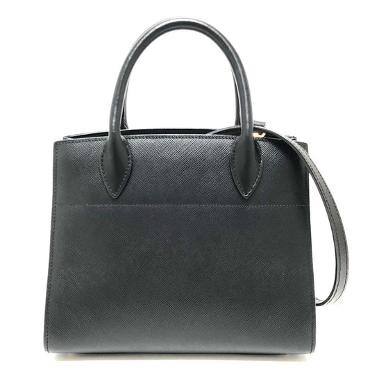 Prada Handbag 1 Ba071 Safiano Leather Black Logo Bicolor Women Used Authentic