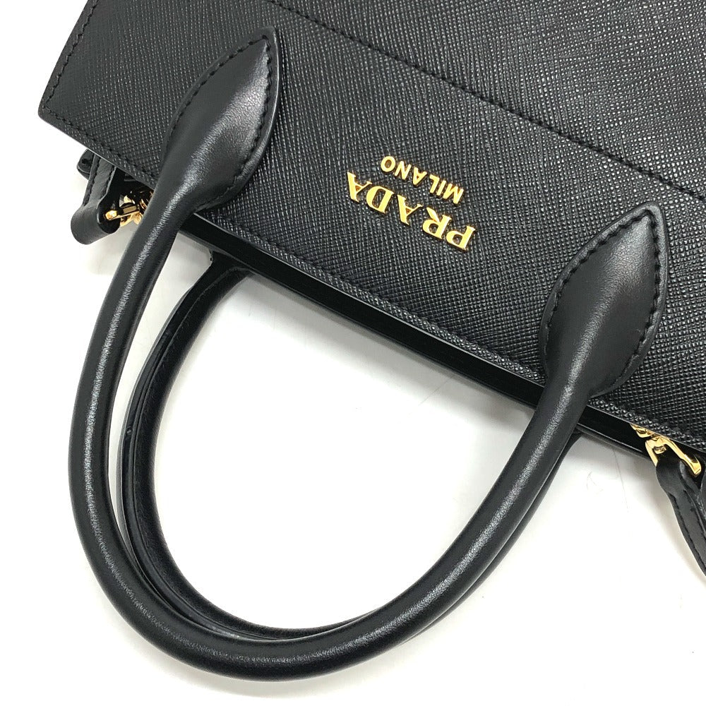 Prada Handbag 1 Ba071 Safiano Leather Black Logo Bicolor Women Used Authentic