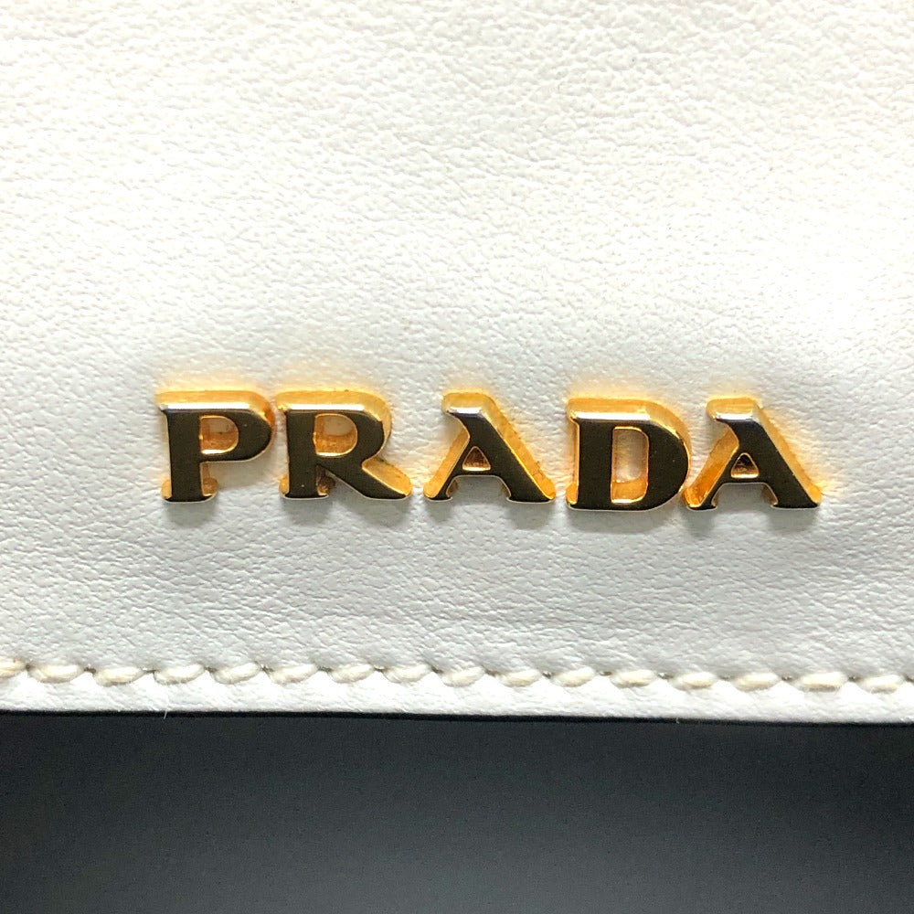 Prada Handbag 1 Ba071 Safiano Leather Black Logo Bicolor Women Used Authentic