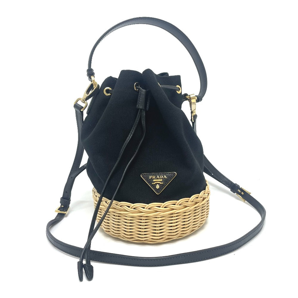 Prada Handbag 1 Be040 Canvas / Leather Black Triangle Logo Basket Bag Women Used Authentic