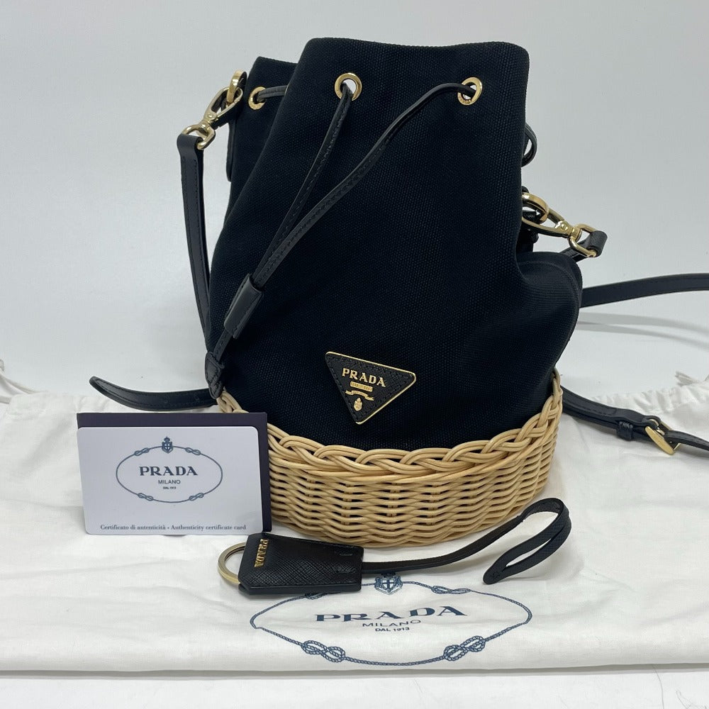 Prada Handbag 1 Be040 Canvas / Leather Black Triangle Logo Basket Bag Women Used Authentic