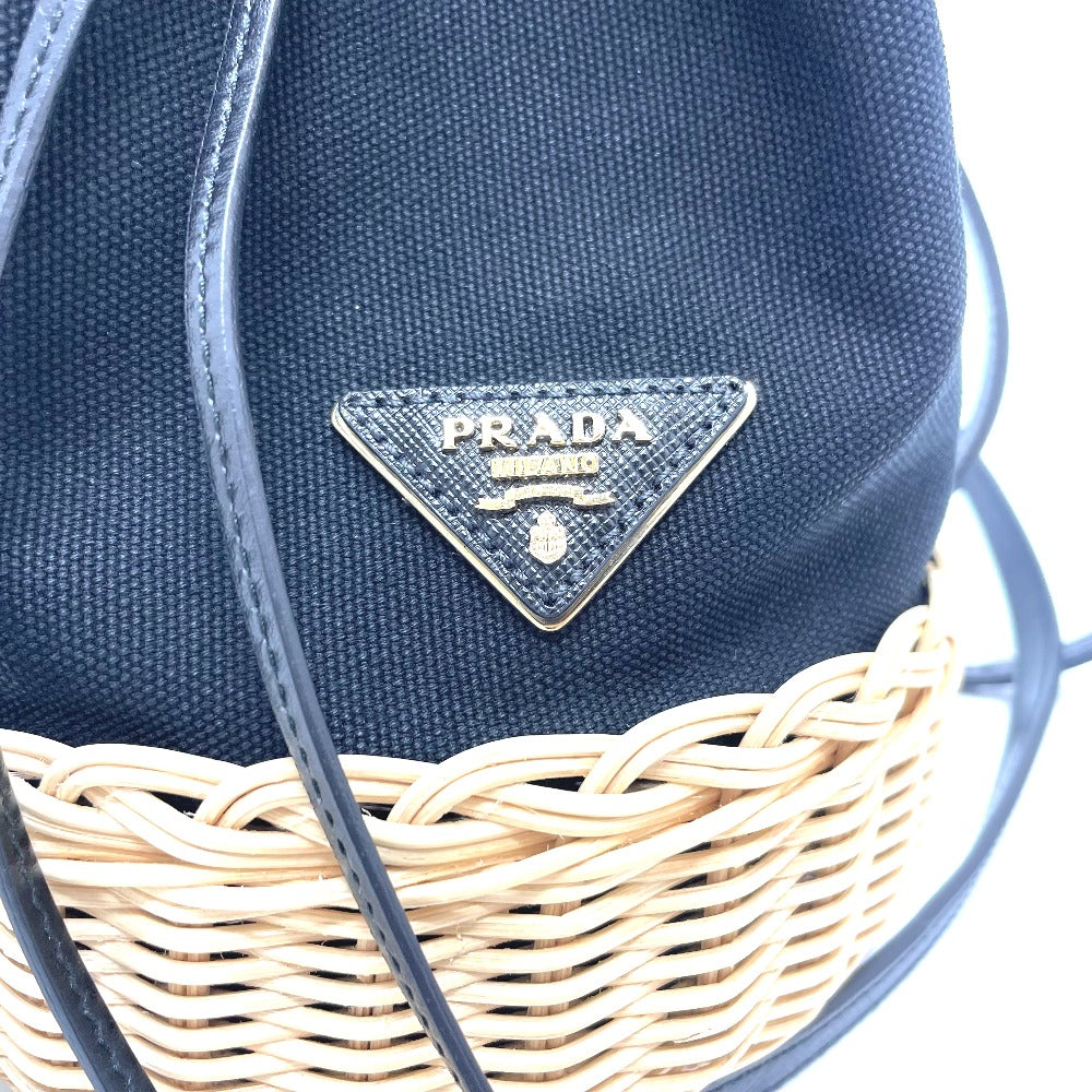 Prada Handbag 1 Be040 Canvas / Leather Black Triangle Logo Basket Bag Women Used Authentic