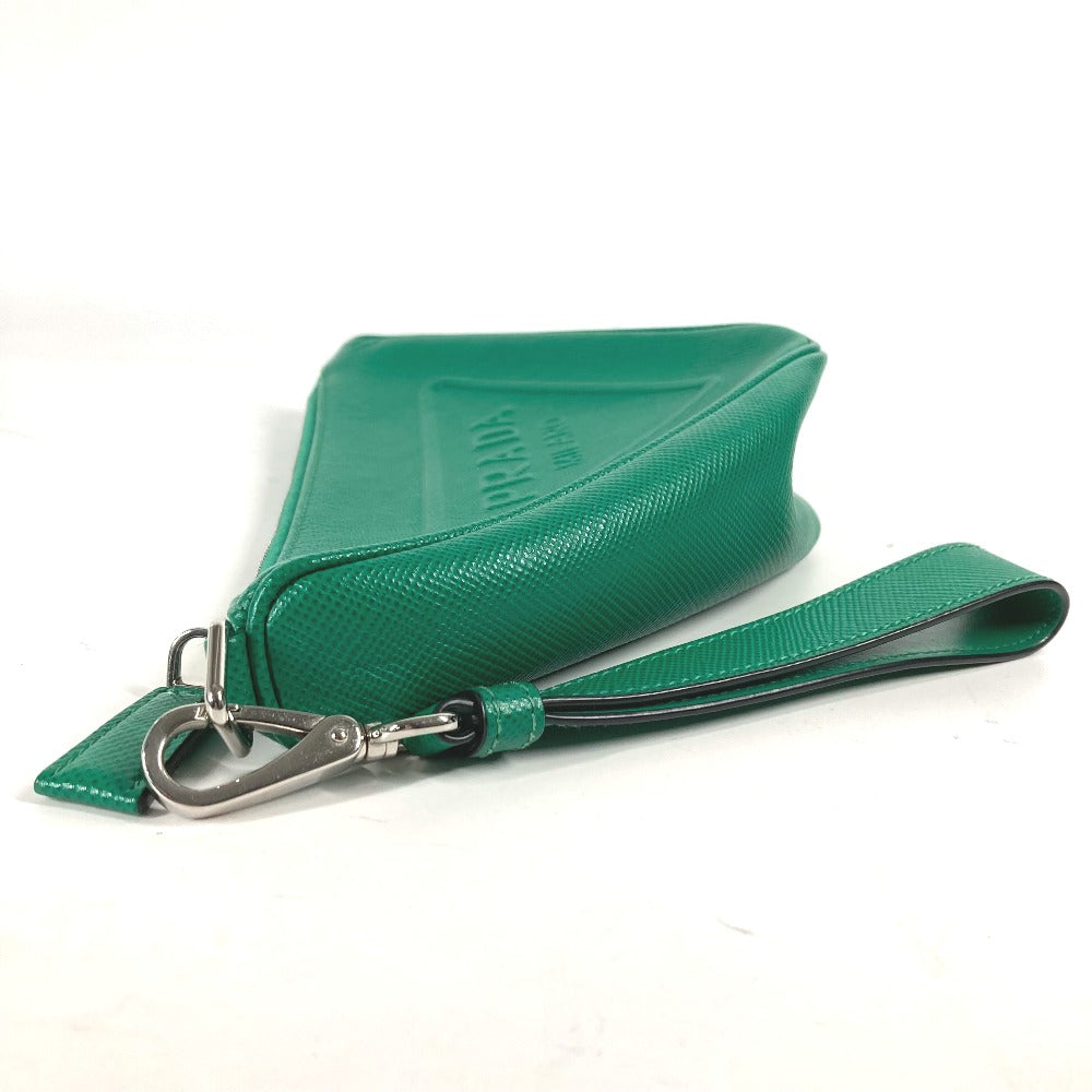 Prada Clutch Bag 2 Ne054 Safiano Leather Green Embossed Logo Triangle Logo Plate Mens Used Authentic