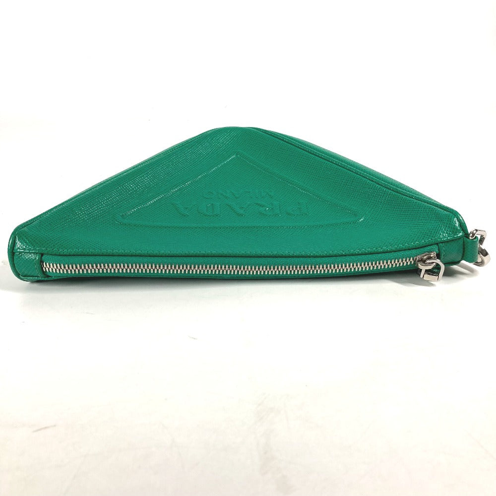 Prada Clutch Bag 2 Ne054 Safiano Leather Green Embossed Logo Triangle Logo Plate Mens Used Authentic