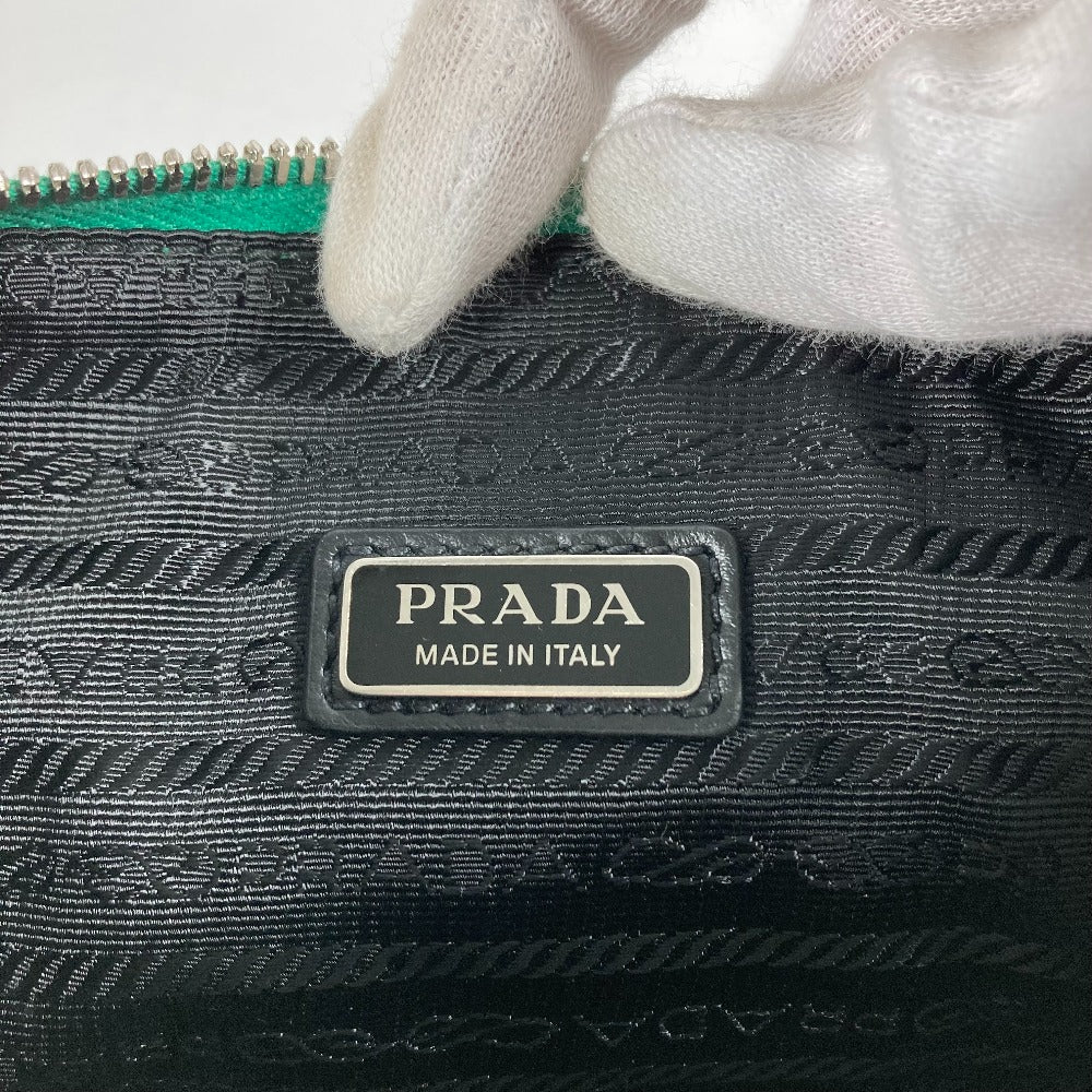 Prada Clutch Bag 2 Ne054 Safiano Leather Green Embossed Logo Triangle Logo Plate Mens Used Authentic