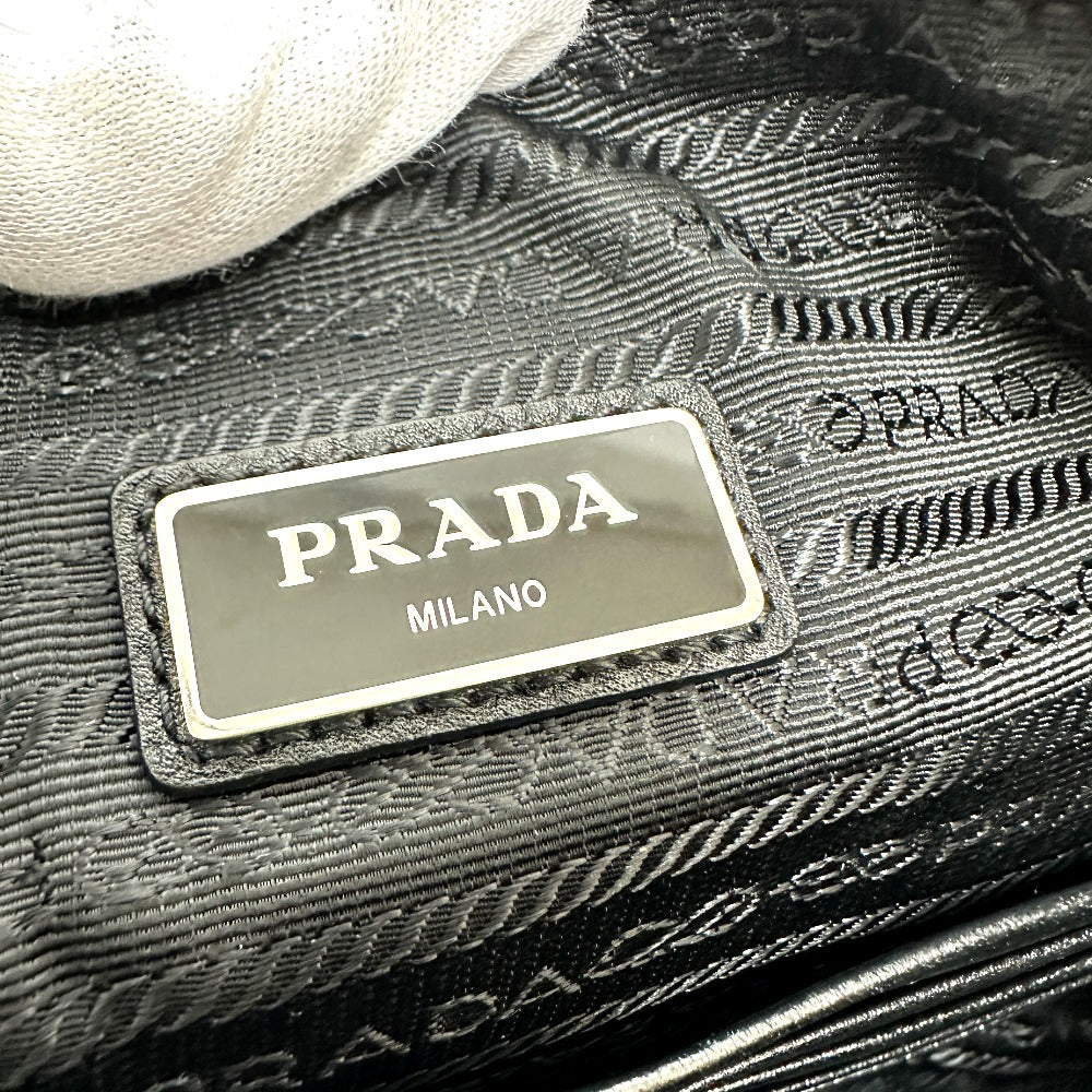 Prada Clutch Bag 2 Vn014 Leather Black Triangle Plate Mens Used Authentic