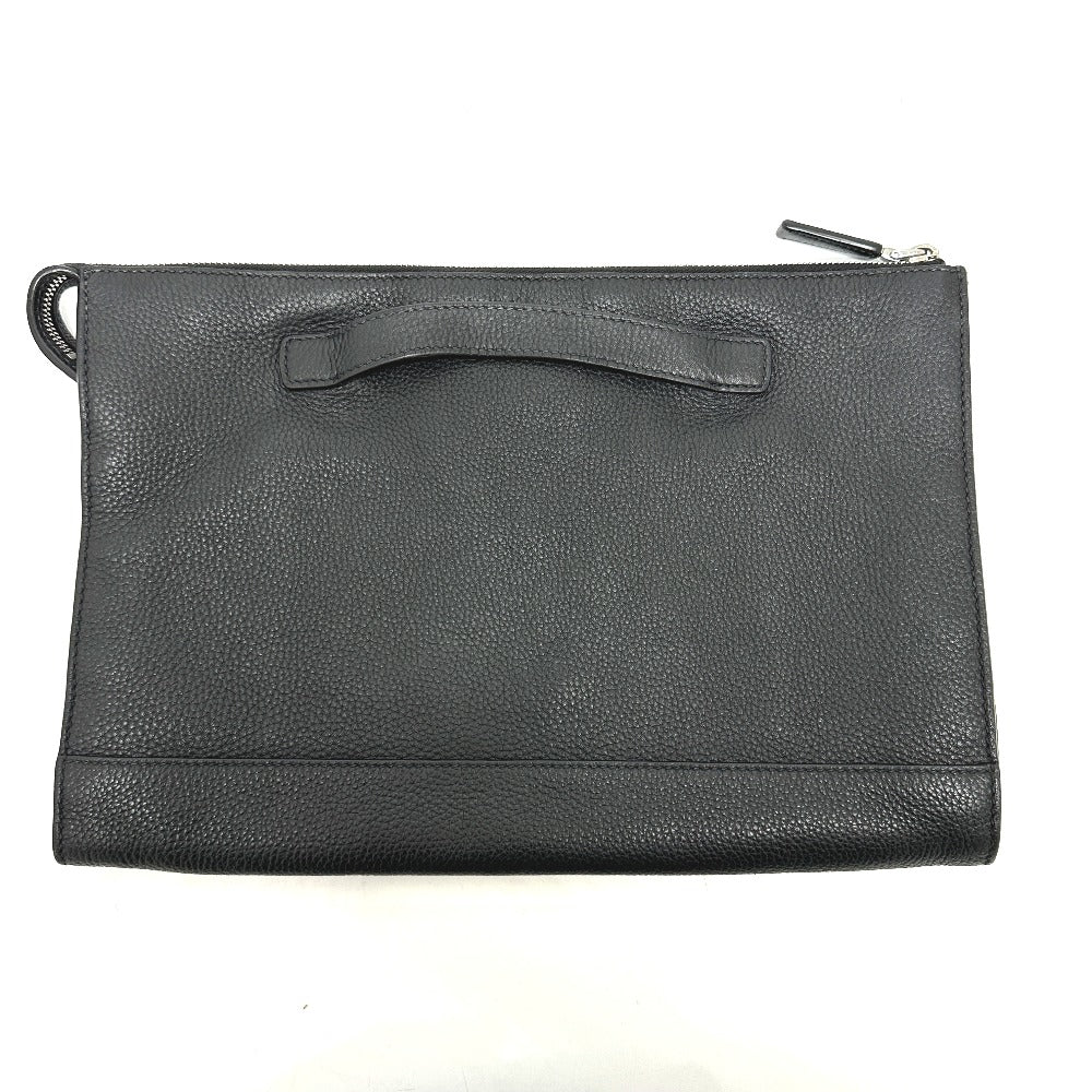 Prada Clutch Bag 2 Vn014 Leather Black Triangle Plate Mens Used Authentic