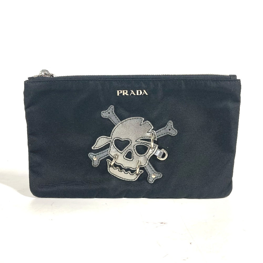 Prada Pouch 2 M1214 Nylon Black Makeup Pouch Cosmetics Pouch Skull Skull Unisex(unisex) Used Authentic