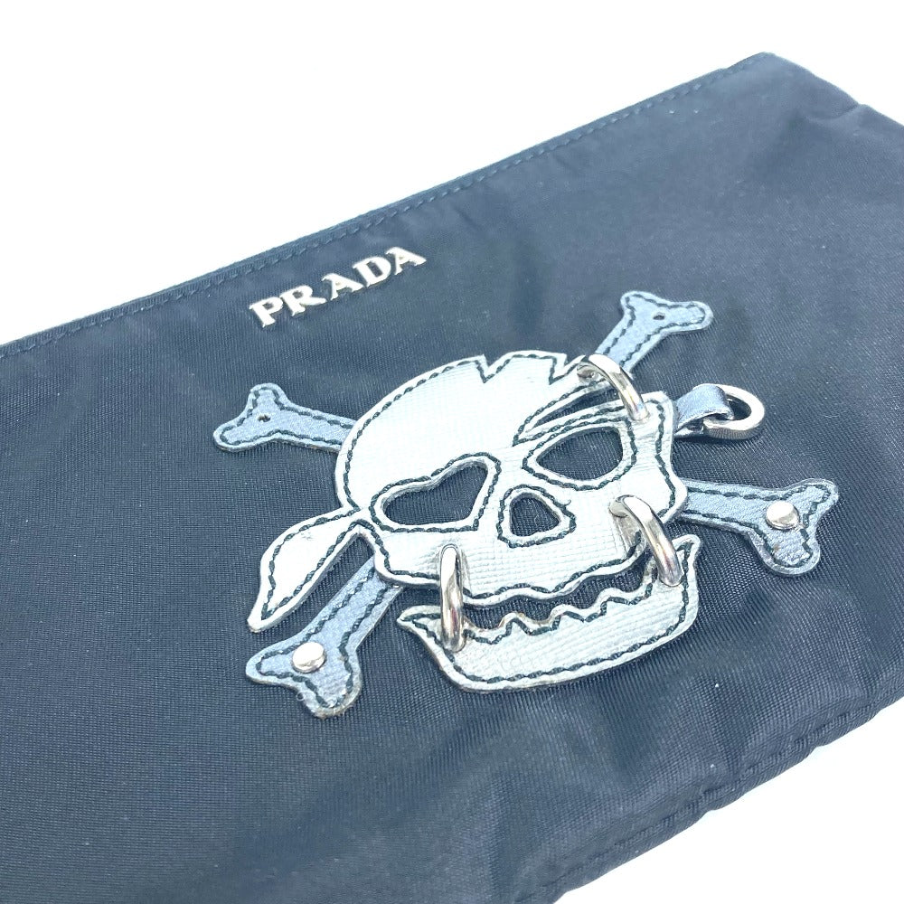 Prada Pouch 2 M1214 Nylon Black Makeup Pouch Cosmetics Pouch Skull Skull Unisex(unisex) Used Authentic