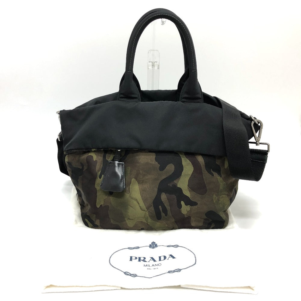 Prada Handbag B1959 Nylon Khaki Camouflage Camouflage Women Used Authentic