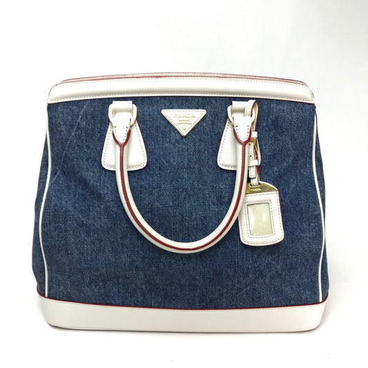 Prada Handbag Bn2441 Cotton Denim / Leather Blue Logo Women Used Authentic