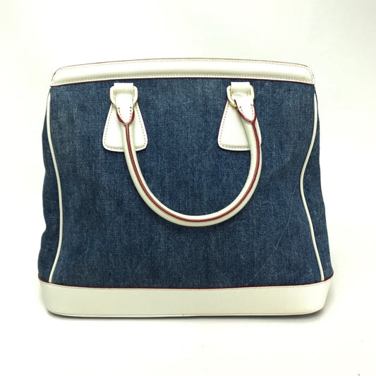 Prada Handbag Bn2441 Cotton Denim / Leather Blue Logo Women Used Authentic