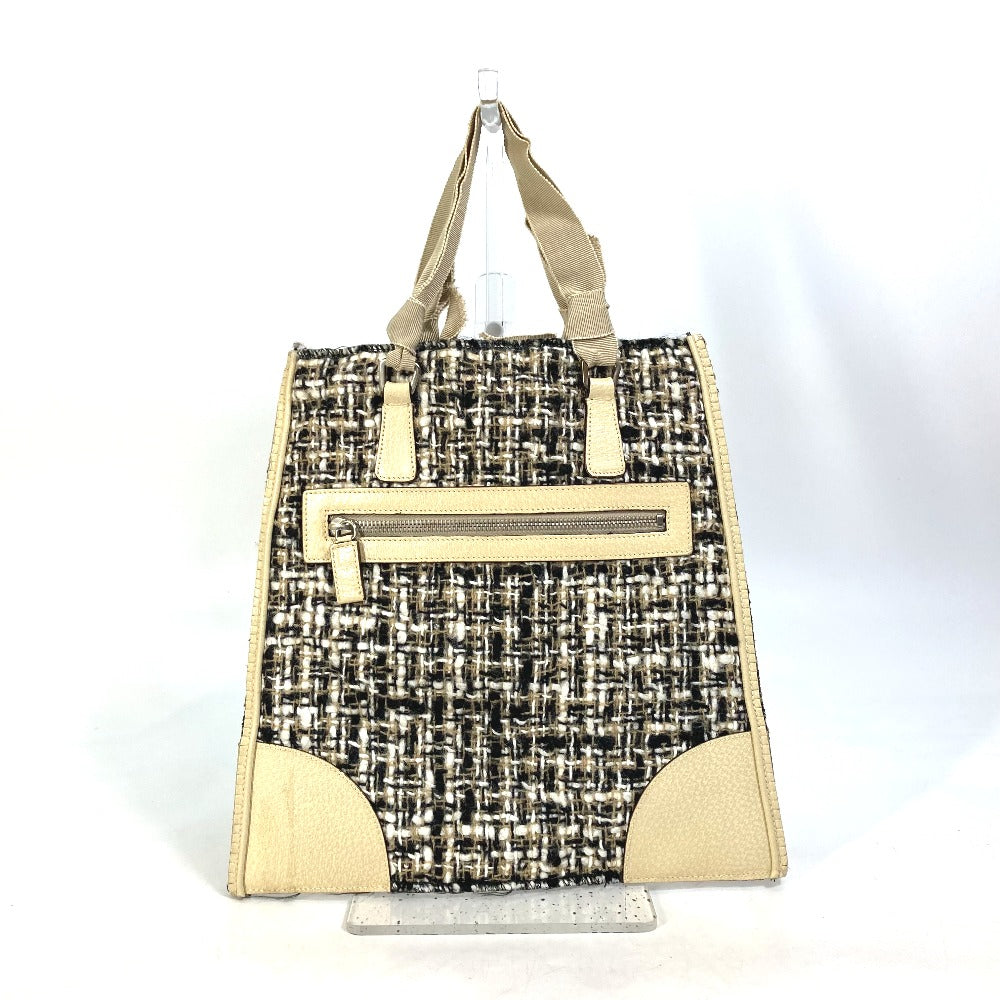 Prada Handbag B11268 Tweed, Leather Beige Triangle Logo Plate