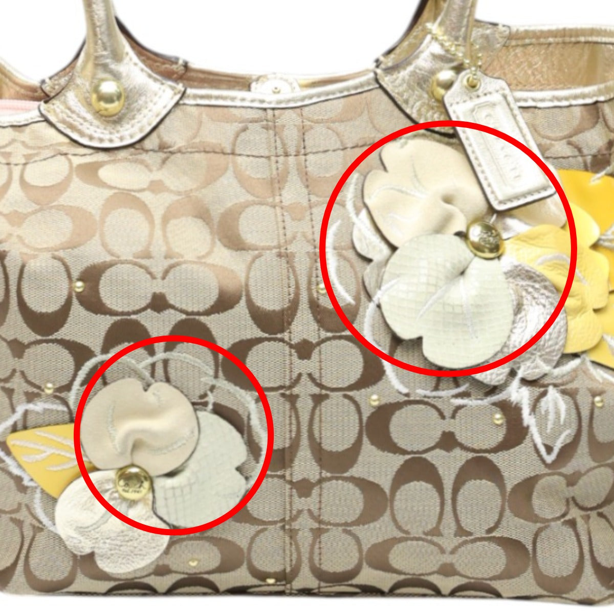 Coach Tote Bag F16276 Canvas Khaki X Gold Shoulder Back Applique