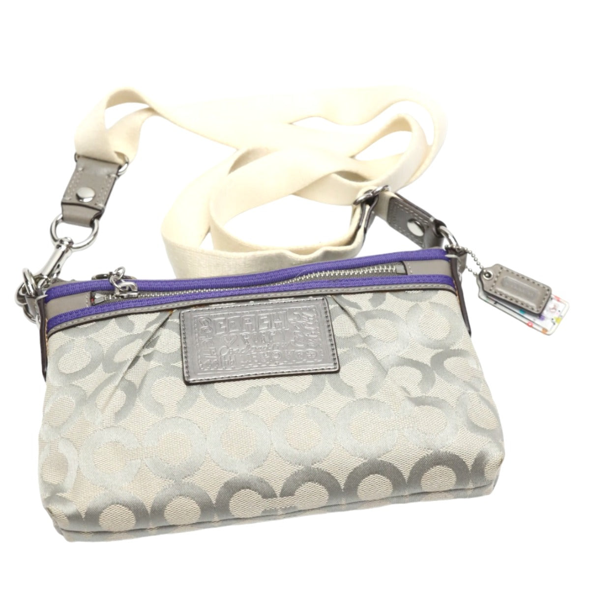 Coach Shoulder Bag 43287 Leather Gray X Purple Swing Bag Diagonal Poppy Women Used Authentic