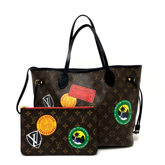 Louis Vuitton Tote Bag M42844 Monogram Macacer Canvas Brown World Tour Neverfull Mm Women Used Authentic