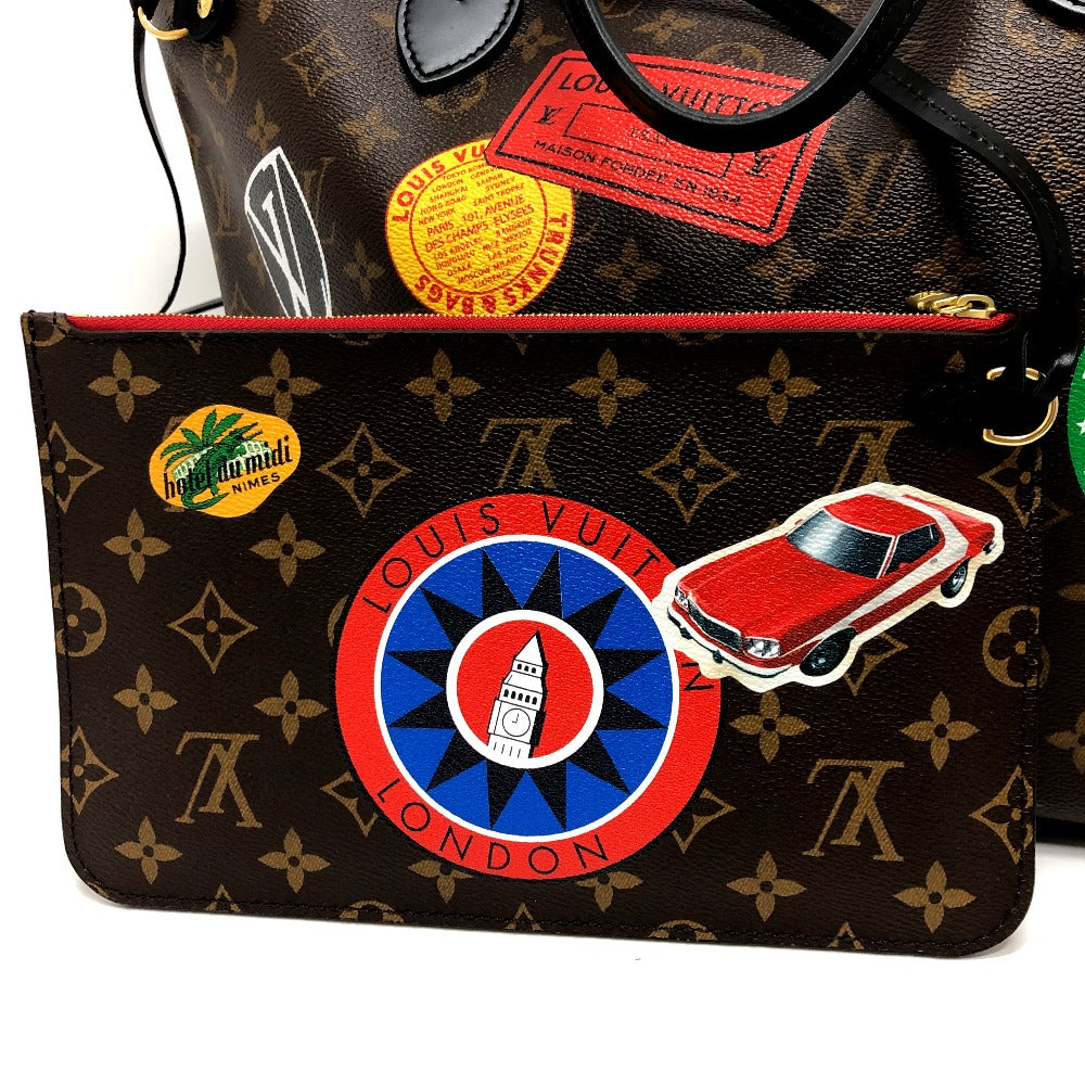 Louis Vuitton Tote Bag M42844 Monogram Macacer Canvas Brown World Tour Neverfull Mm Women Used Authentic