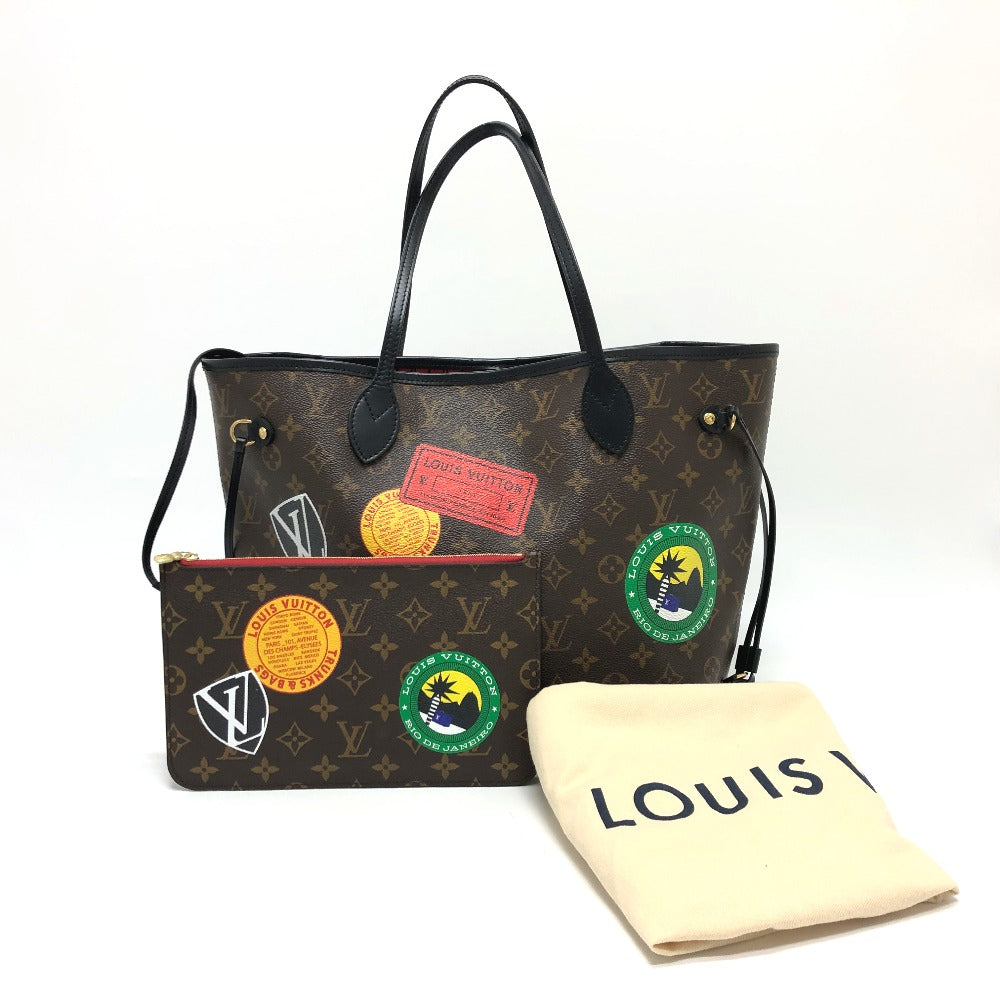 Louis Vuitton Tote Bag M42844 Monogram Macacer Canvas Brown World Tour Neverfull Mm Women Used Authentic