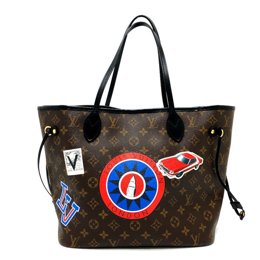 Louis Vuitton Tote Bag M42844 Monogram Macacer Canvas Brown World Tour Neverfull Mm Women Used Authentic