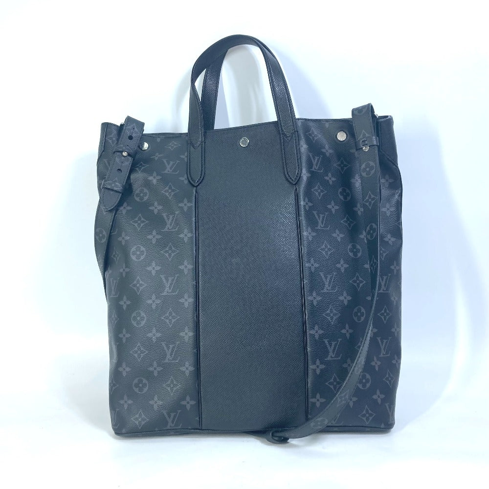 Louis Vuitton Tote Bag M30431 Taiga Leather, Monogram Eclipse Canvas Black Taigalama City Tote Mens Used Authentic