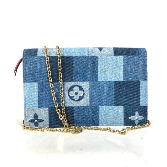 Louis Vuitton Shoulder Bag M69036 Monogram Denim Blue Chain Wallet Long Wallet Purse Monogram Denim Portefeuille Flor Women Used Authentic