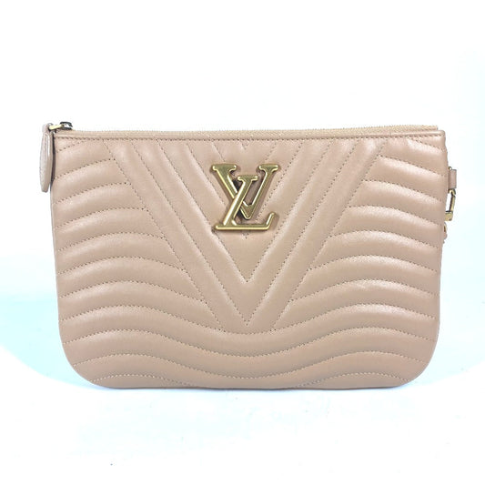 Louis Vuitton Clutch Bag M68478 Leather Beige New Wave Pochette Zip Women Used Authentic