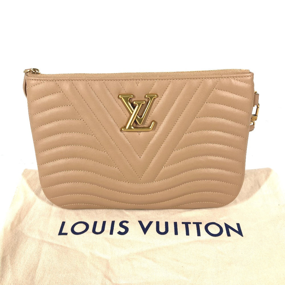 Louis Vuitton Clutch Bag M68478 Leather Beige New Wave Pochette Zip Women Used Authentic