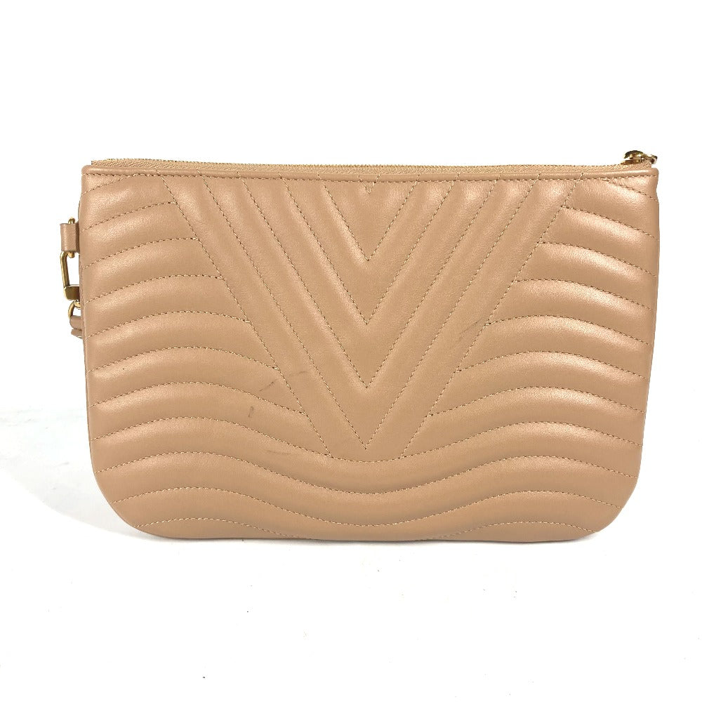 Louis Vuitton Clutch Bag M68478 Leather Beige New Wave Pochette Zip Women Used Authentic