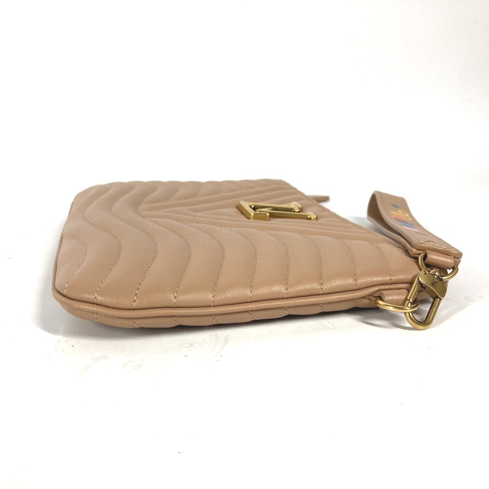 Louis Vuitton Clutch Bag M68478 Leather Beige New Wave Pochette Zip Women Used Authentic