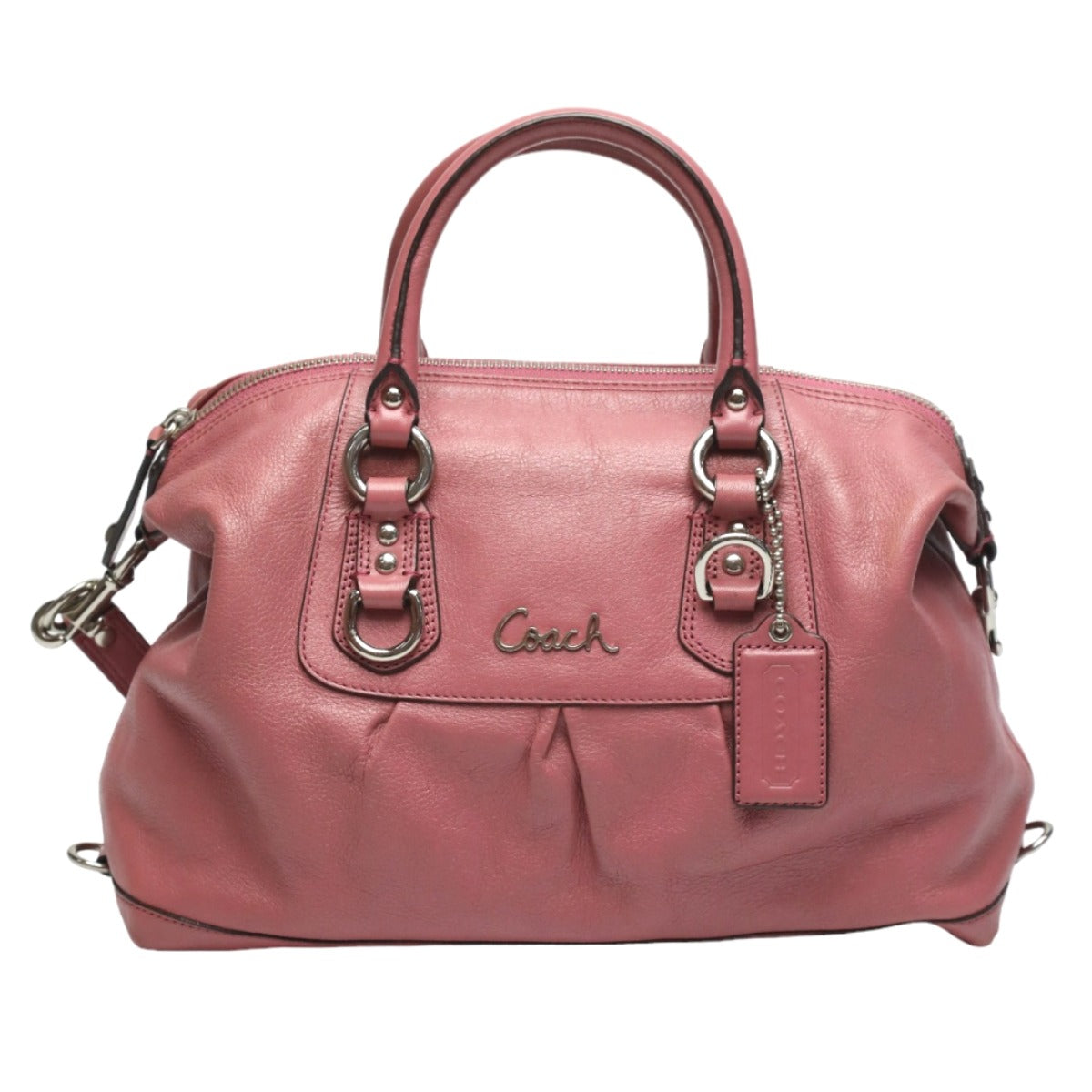 Coach Handbag F15445 Leather Pink Satchel Shoulder Bag 2 Way Women Used Authentic