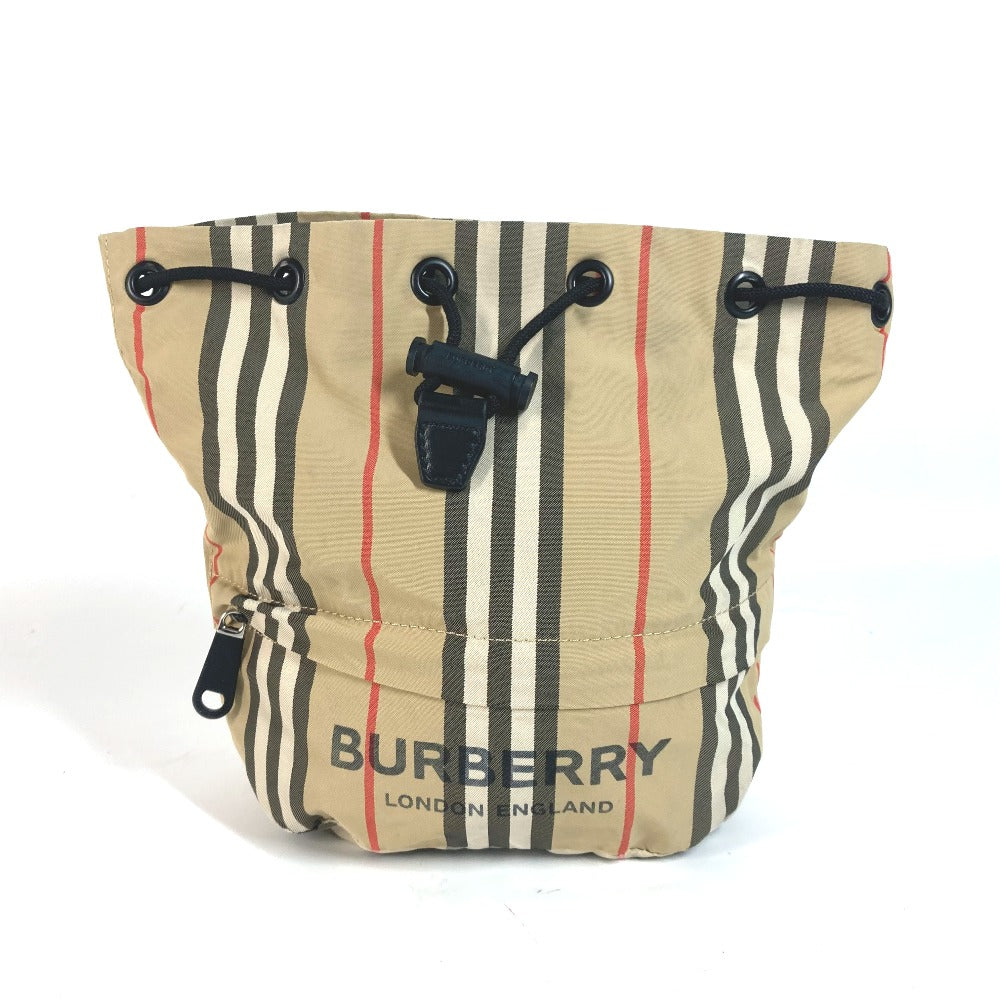 Burberry Pouch Nylon Beige Handbag Check Women Used Authentic