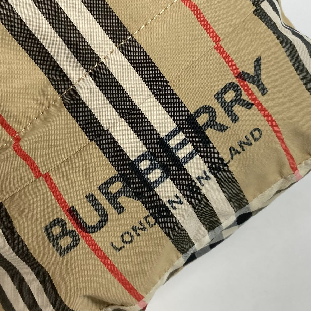 Burberry Pouch Nylon Beige Handbag Check Women Used Authentic