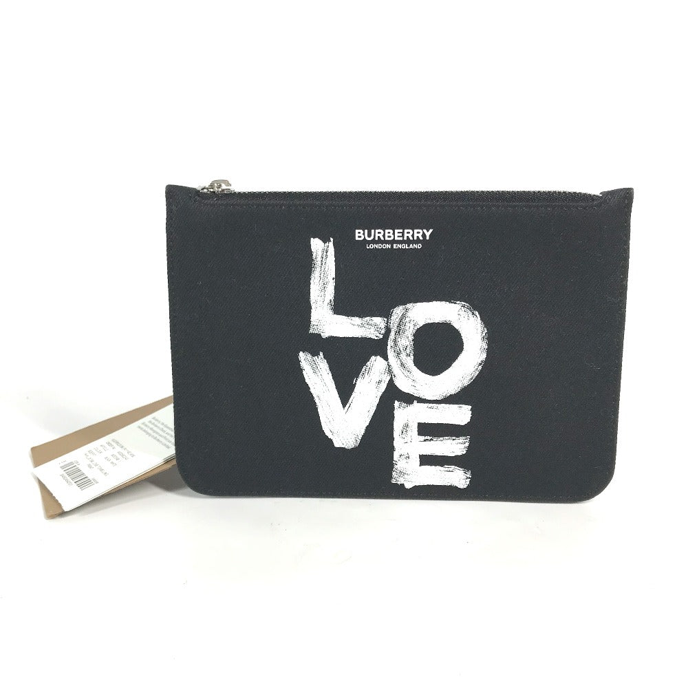 Burberry Pouch 8037549 Canvas Black Logo Love Women Used Authentic