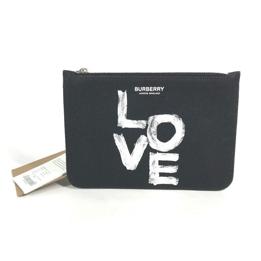 Burberry Pouch 8037549 Canvas Black Logo Love Women Used Authentic