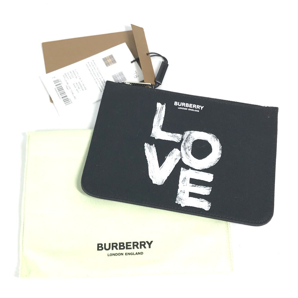 Burberry Pouch 8037549 Canvas Black Logo Love Women Used Authentic