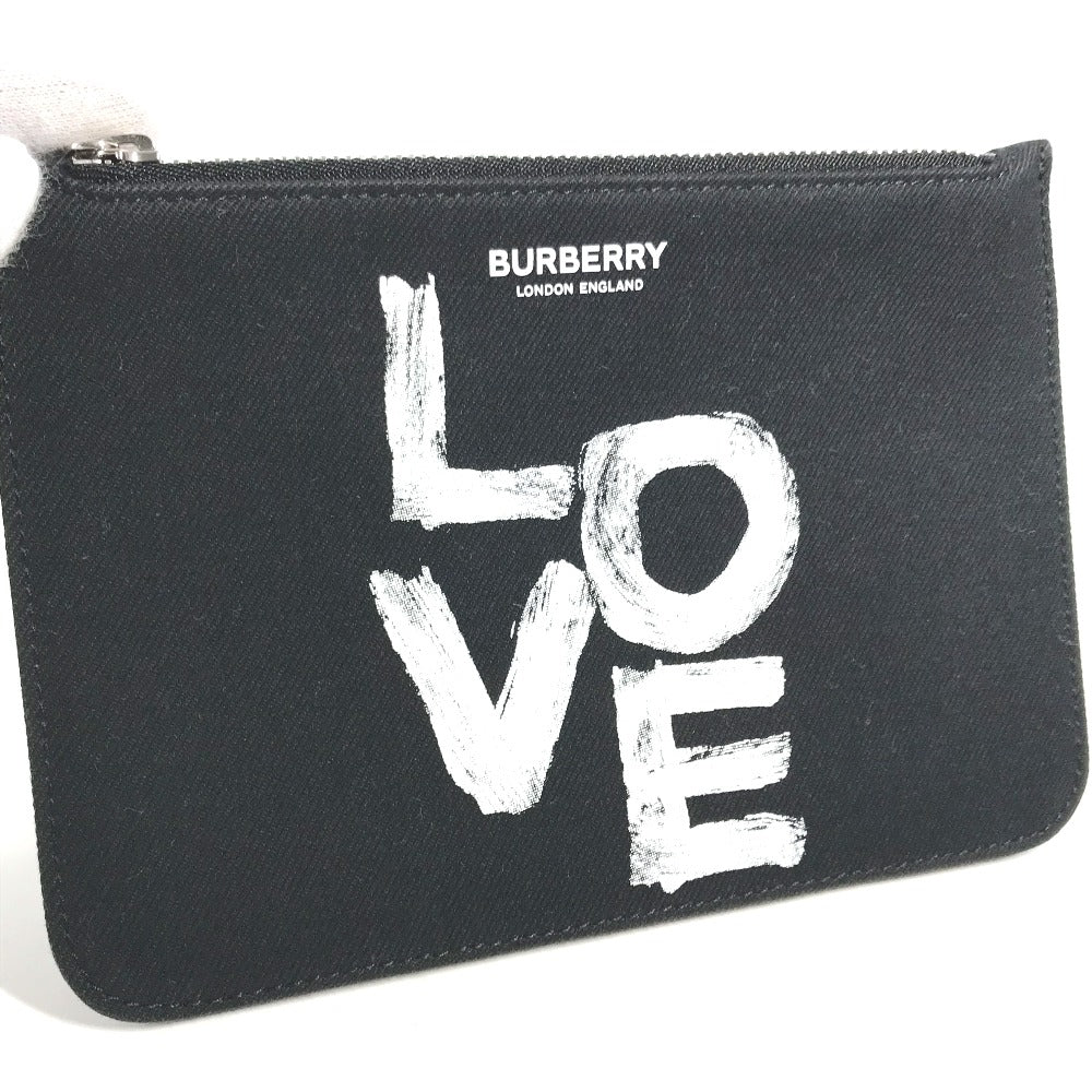 Burberry Pouch 8037549 Canvas Black Logo Love Women Used Authentic