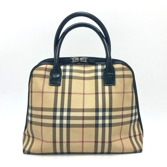 Burberry Handbag Pvc / Leather Beige Check Pattern Women Used Authentic