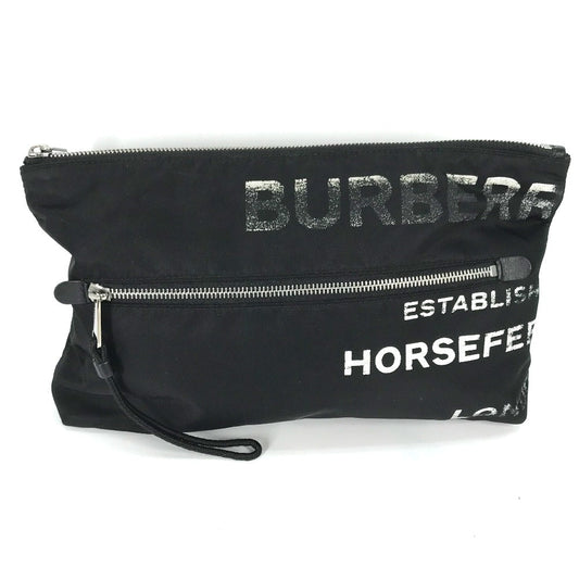 Burberry Clutch Bag 8014756 Nylon Black Horse Ferry Horseferry Mens Used Authentic