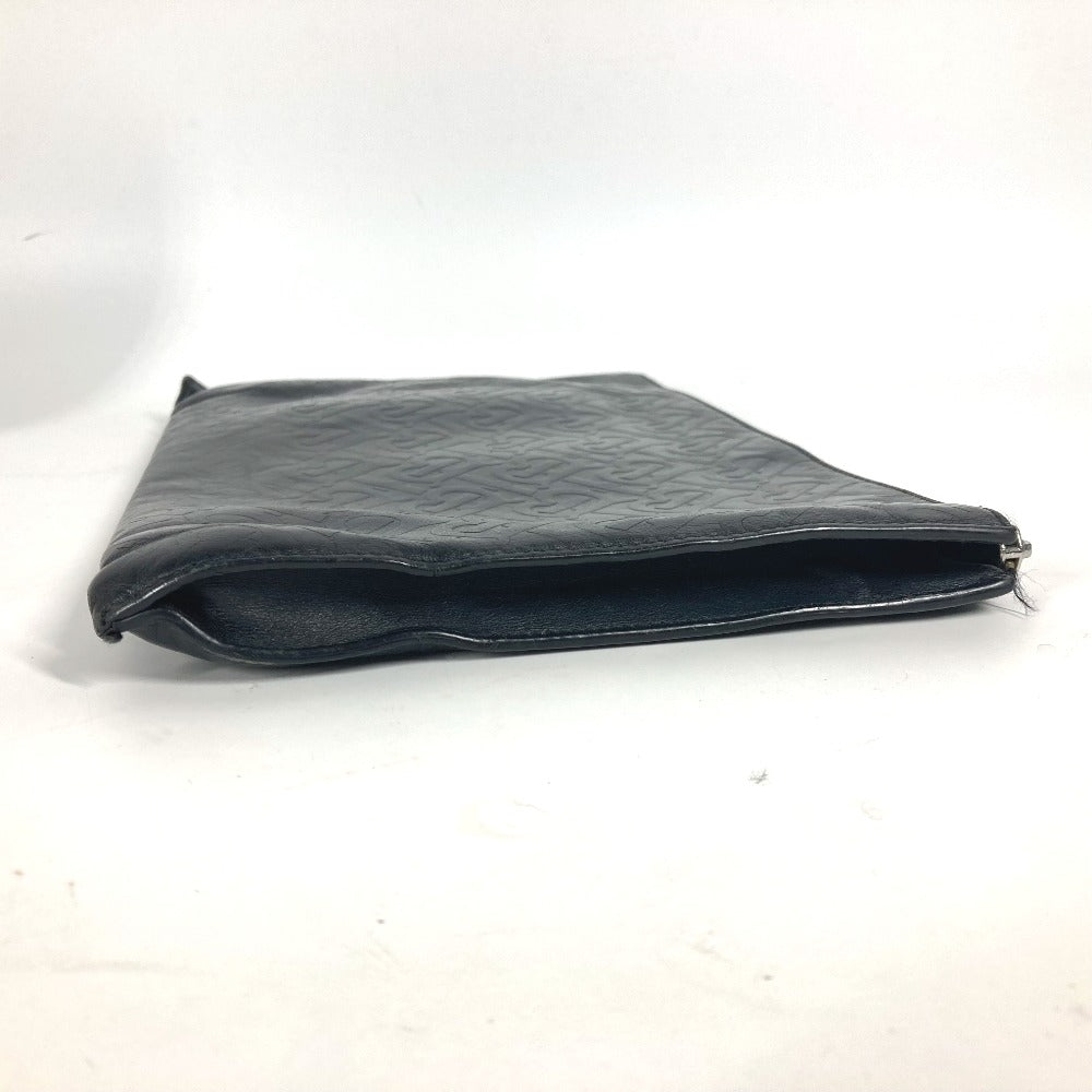 Burberry Clutch Bag Leather Black Tb Logo Mens Used Authentic