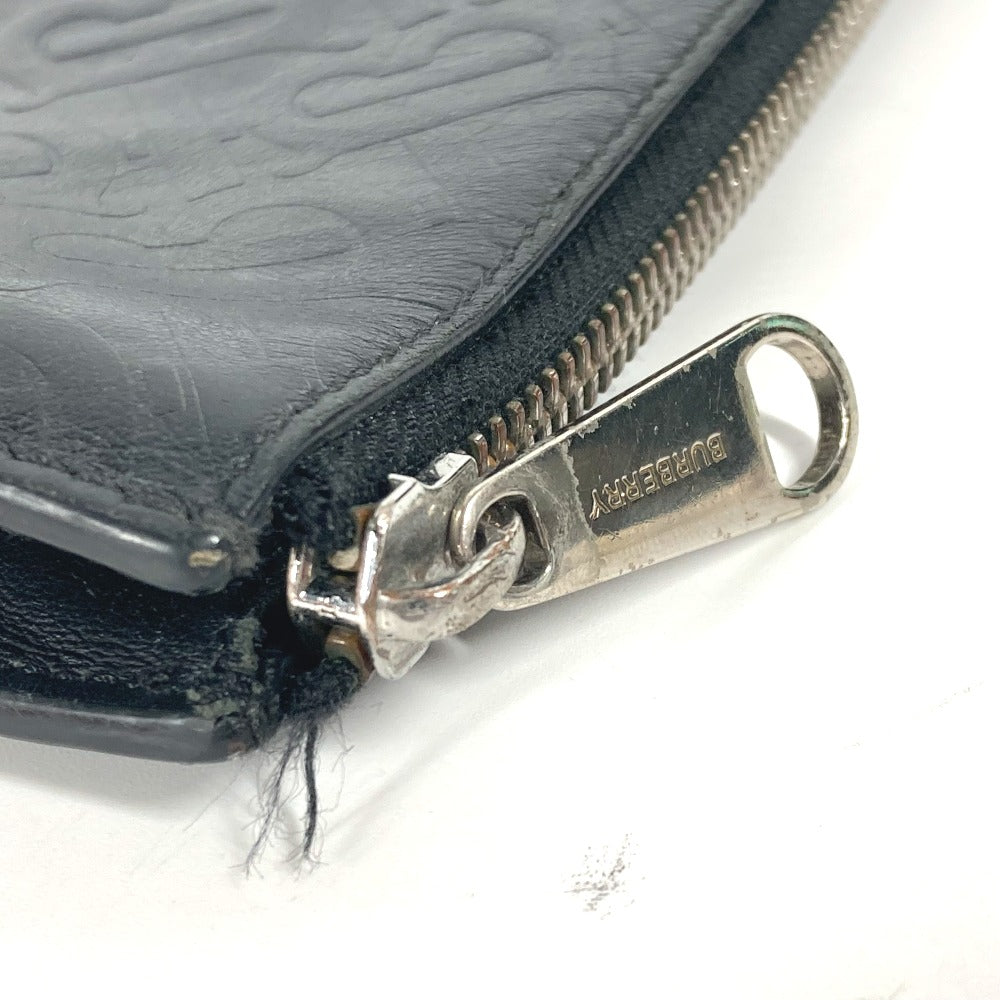 Burberry Clutch Bag Leather Black Tb Logo Mens Used Authentic