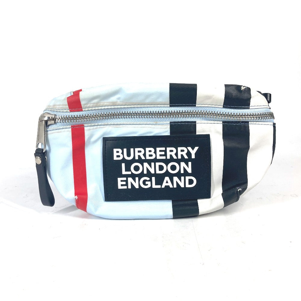 Burberry Sling Bag 8023909 Nylon White Check Logo Mens Used Authentic