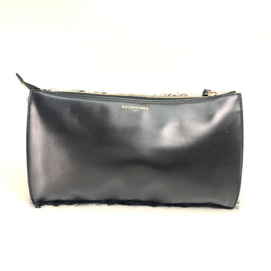 Balenciaga Clutch Bag 347238 Mouton, Leather Black Logo Women Used Authentic