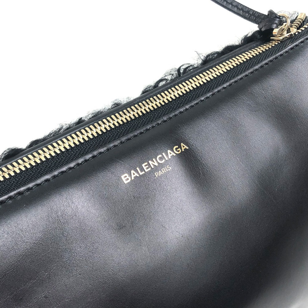 Balenciaga Clutch Bag 347238 Mouton, Leather Black Logo Women Used Authentic