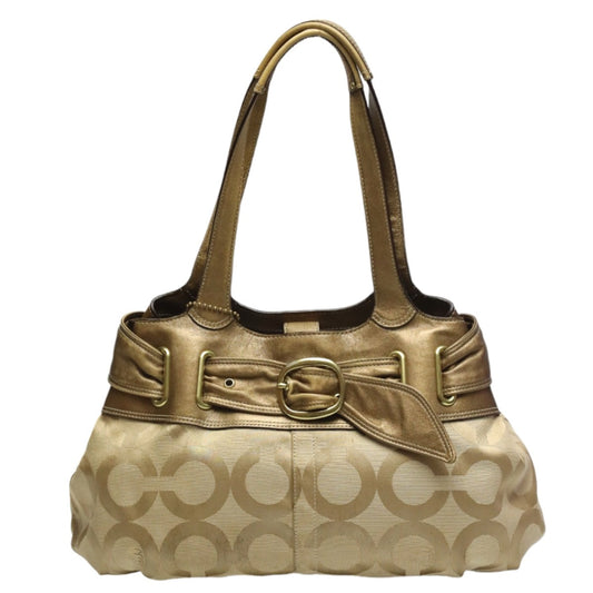 Coach Shoulder Bag 13880 Canvas / Leather Beige X Metallic Op Art Canvas Women Used Authentic